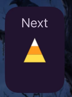 The Next panel shows the following candy-corn piece.